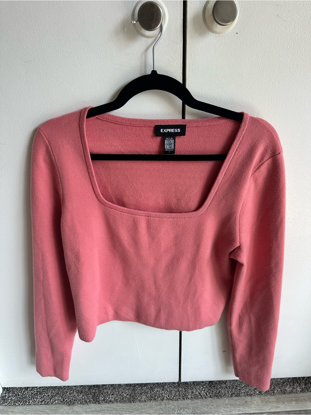Express Pink Square Neck Long Sleeve Top